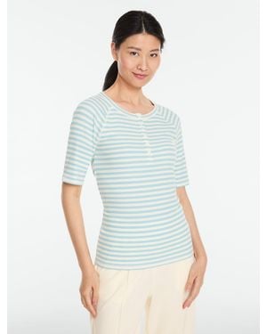 Talbots Ribbed Elbow Sleeve Henley T-shirt - White