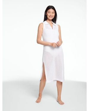 Aqua Club Open-knit Polo Dress Cover-up - White