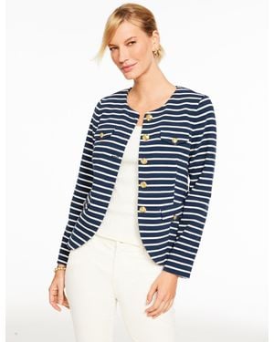 Talbots Stripe Knit Jacket - Blue