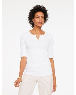 Talbots Elbow Sleeve Split Neck T-shirt - White