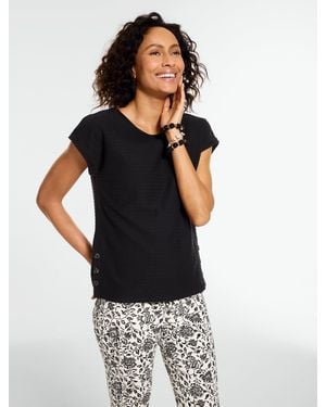 Talbots Jacquard Side Button T-shirt - Black