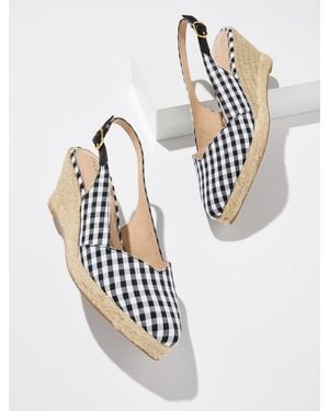 Talbots Vivi Slingback Gingham Espadrille Wedges - White