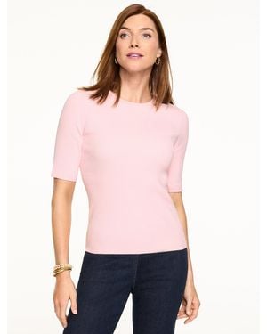 Talbots Elbow Sleeve Ribbed Crewneck Jumper - Red