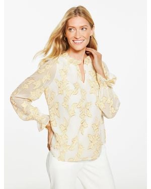 Talbots Jacquard Ruffle Top - White