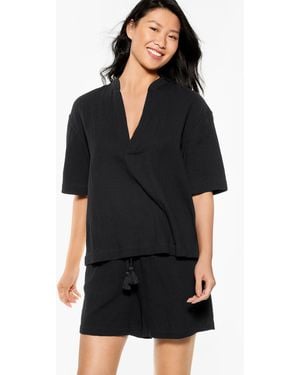 Aqua Club Gauze Popover Shirt Shirt Cover-up - Black