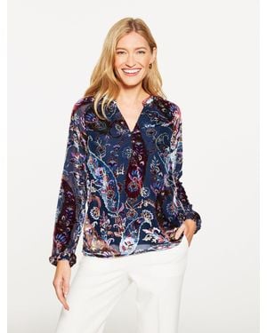 Talbots Burnout Velvet Popover Shirt - Blue