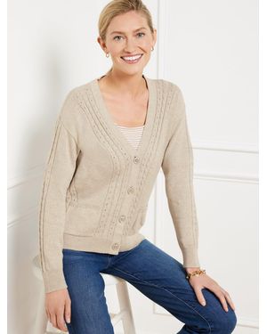 Talbots Cable Knit V-neck Cardigan Sweater - Blue