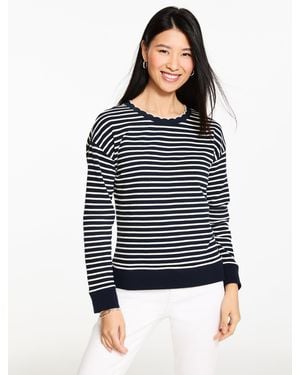 Talbots Scalloped Trim French Terry Sweatshirt - Blue