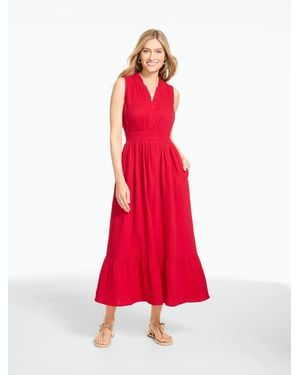 Talbots Sleeveless Smocked Waist Gauze Dress - Red