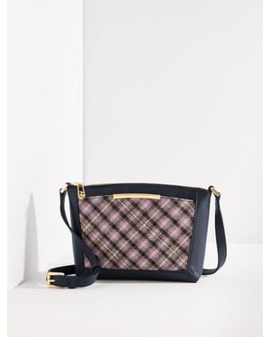 Talbots Darcy Leather Pemberley Plaid Crossbody Bag - White