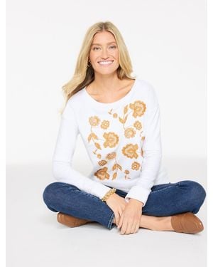 Talbots Embroidered Drop Shoulder Sweatshirt - White