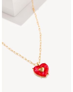 Talbots Red Velvet Heart Pendant Necklace - White