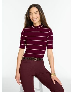 Talbots Ribbed Elbow Sleeve Mockneck Top - Red