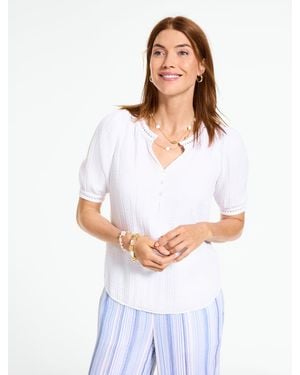 Talbots Elbow Sleeve Gauze Top - White