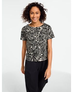 Talbots Button Back V-neck Slub T-shirt - Black