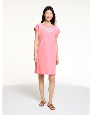 Talbots Embroidered French Terry Shift Dress - Pink