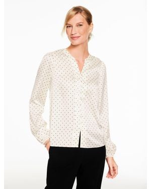 Talbots Band Collar Button Front Shirt - White