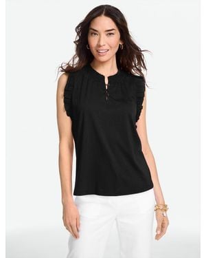 Talbots Flutter Sleeve Mixed Media Top - Black