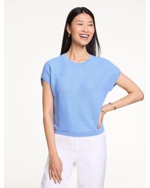 Talbots Extended Shoulder Crewneck Sweater - Blue