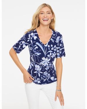 Talbots Elbow Sleeve V-neck T-shirt - Blue