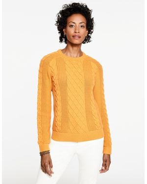 Talbots Cable Knit Crewneck Jumper - Orange