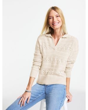 Talbots Pointelle Johnny Collar Jumper - White