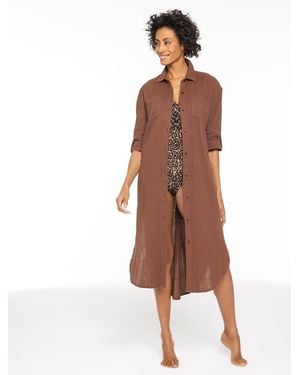 Aqua Club Gauze Long Shirt Cover-up - Brown