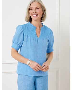 Talbots Linen Smocked Top - Blue