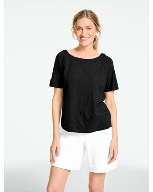 Talbots Button Back Crewneck Slub T-shirt - Black