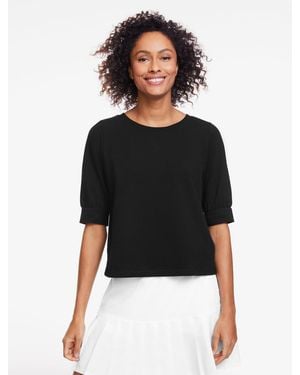 Talbots Elbow Sleeve Piqué Crewneck T-shirt - Black