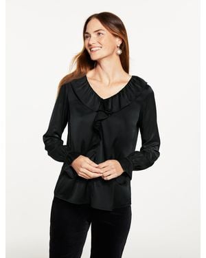 Talbots Soft Satin Charmeuse Ruffle Top - Black
