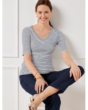 Talbots Ribbed V-neck T-shirt - Grey