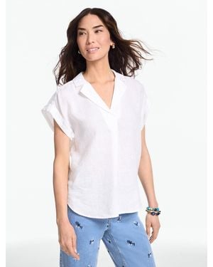 Talbots Extended Shoulder Linen Popover Shirt - White