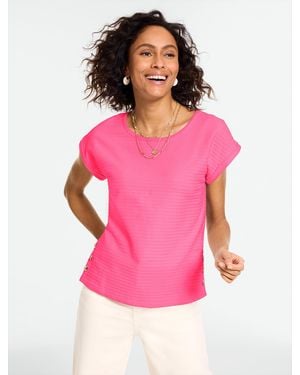 Talbots Jacquard Side Button T-shirt - Pink