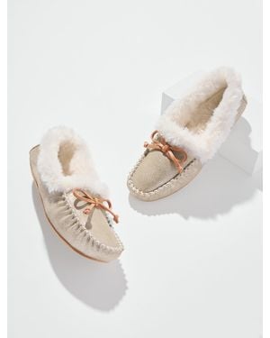 Talbots Ruby Metallic Suede Moccasins Shoes - Natural