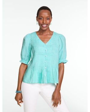 Talbots Pleated Linen Top - Blue