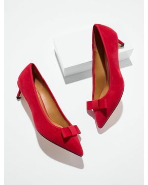 Talbots Sierra Bow Suede Kitten Heel Court Shoes - Red