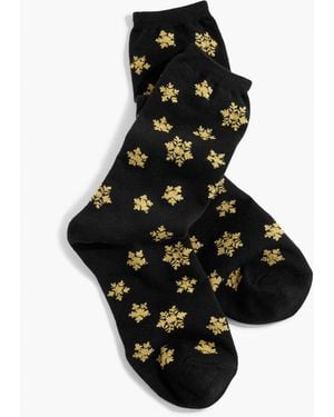Talbots Falling Snowflakes Metallic Trouser Socks - Black