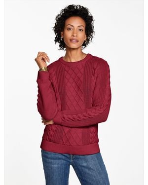 Talbots Cable Knit Crewneck Sweater - Red