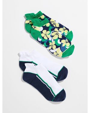 Talbots T By Layered Blooms Ankle Socks 2-pack - Blue