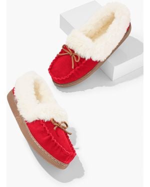 Talbots Cleo Suede Faux Fur Moccasins Shoes - Red