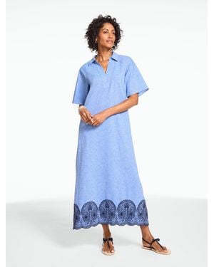 Talbots Embroidered Linen Blend Kaftan - Blue