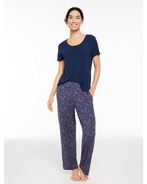 Talbots X Soma Cool Nights Short Sleeve T-shirt & Pants Pajama Set - Blue