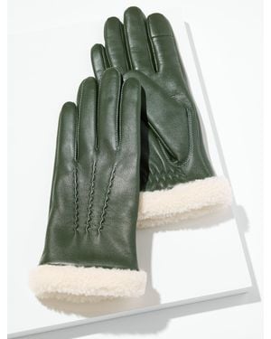 Talbots Shearling Trim Leather Gloves - Green