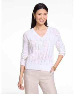 Talbots Chevron Pointelle V-neck Pullover Jumper - White