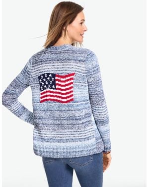 Talbots Open Front Flag Cardigan Sweater - Blue