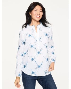 Talbots Embroidered Ruffle Top - White