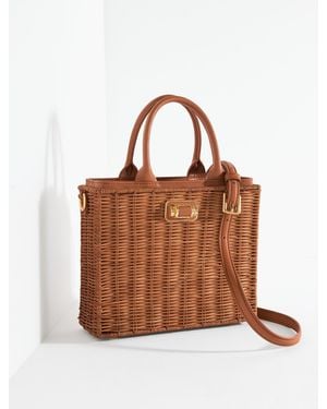 Talbots Wicker Leather Trim Top Handle Tote - Brown