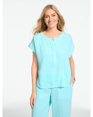 Talbots Gauze Band Collar Popover Shirt - Blue