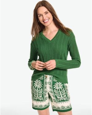 Talbots Chevron Pointelle V-neck Pullover Jumper - Green